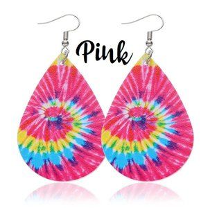Pink Tie Dye Tear Drop Faux Leather Earrin…